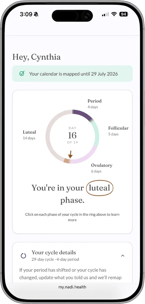 Your Nadi dashboard with the cycle ring